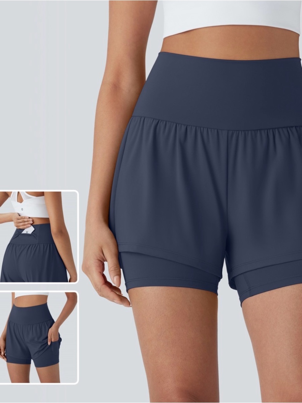 Halara SoftlyZero Airy 2-in-1 Athletic Shorts Small Navy Super High Waist
